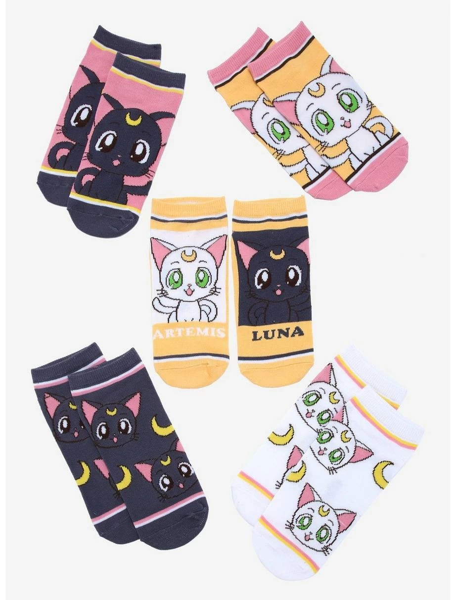 Anime Sailor Moon Chibi Artemis & Luna Character Sock Set - BoxLunch Exclusive 3 Anime Sailor Moon Chibi Artemis & Luna Character Sock Set - BoxLunch Exclusive