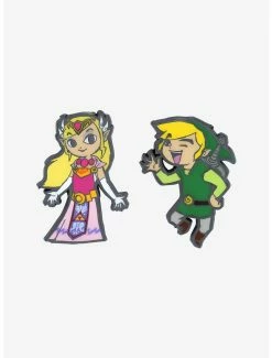 Gamer Nintendo The Legend Of Zelda Chibi Link & Zelda Enamel Pin Set