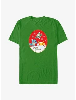 Anime Pokémon Holiday Badge Squirtle, Rowlet And Pikachu T-Shirt