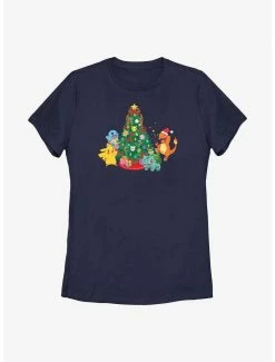 Anime Pokémon Christmas Tree Pikachu, Squirtle, Bulbasaur And Charmander Womens T-Shirt